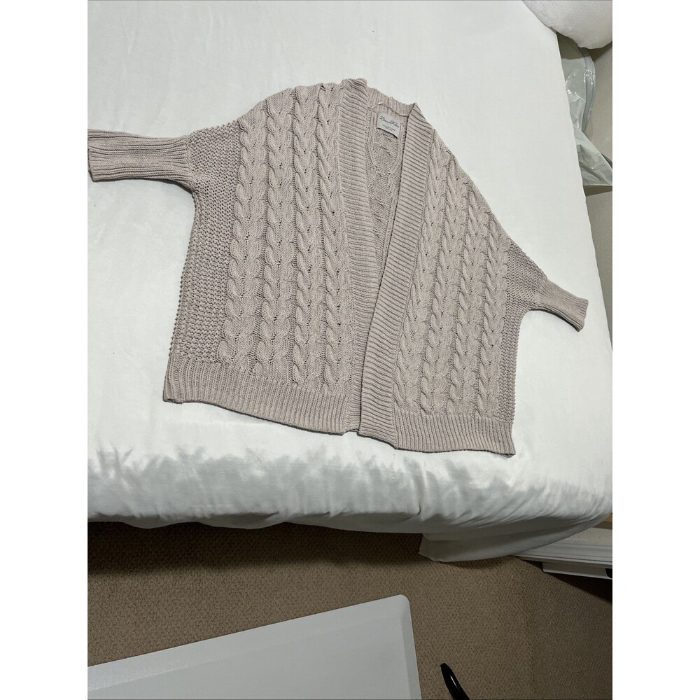 Zara Cable Chunky Knit Cardigan Sweater Womens M Beige Heavy Open Front Dolman